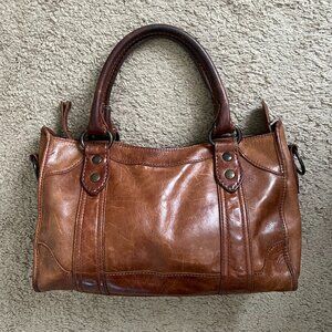 Frye Brown Leather Bowling Bag Style Purse Satchel